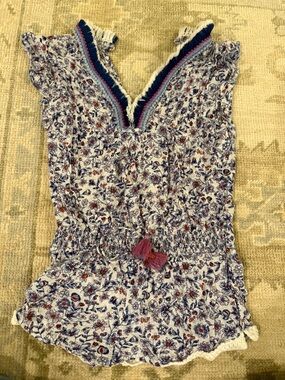 Poupette St. Barth White Floral Tassel Romper- one piece. Not a dress has shorts